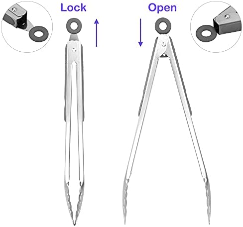 304 Stainless Steel Kitchen Cooking Tongs, 12 & 14 Inch, Set of 2, Grey - Image 3