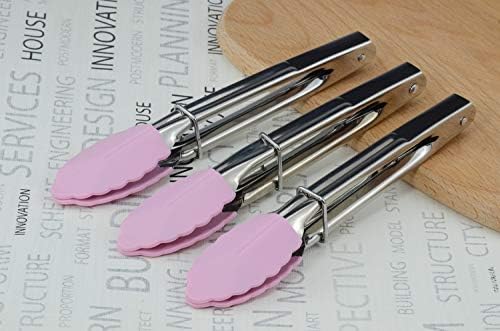 HINMAY 7-Inch Serving Tongs with Silicone Tips, Set of 3 (Pink) - Image 4