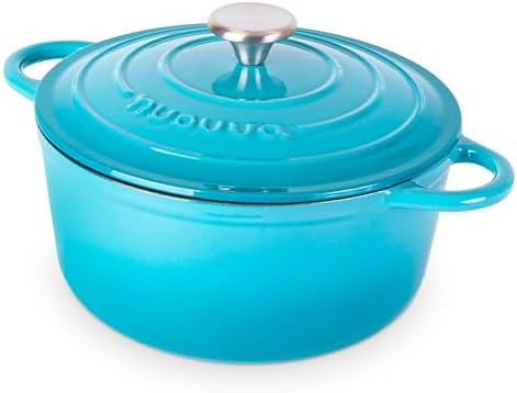 Cast Iron Pot with Lid - Non-Stick Ovenproof Enamelled Casserole Pot, Oven Safe up to 500° F-Sturdy Dutch Oven Cookware - Blue, 5-Quart, 24cm-by Nuovva by Nuovva