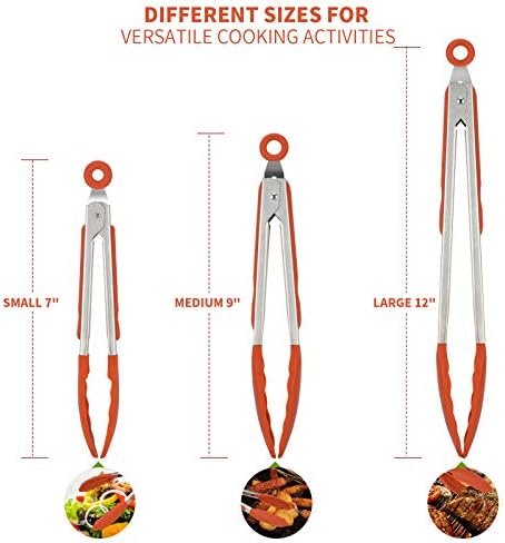 U-Taste Kitchen Tongs for Cooking, 600ºF Heat-Resistant Tps, 3Pcs/Orange - Image 2