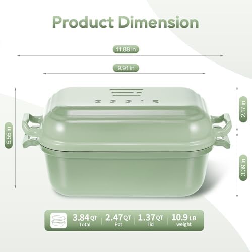 Enameled Cast Iron Dutch Oven Pot with Lid, Dutch Oven for Sourdough Bread Baking, 10×6 Bread Loaf Pans with Lid for Homemade Bread, Cake, Meatloaf, Oven & Induction Safe (Green, 3.84 QT) - Image 2