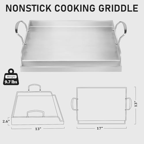 Utheer Stainless Steel Griddle for Gas Grill, Nano Ceramic Nonstick 17 x 13 - Image 2