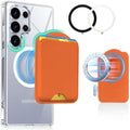 Magnetic Wallet for Samsung Galaxy S26 S25 S24 Series, Fold 8 Ultra with Magsafe Case, for iPhone 18-12 Series, RFID Blocking Leather Magnetic Card Holder | Holds 3 Cards | Orange by Unknown