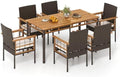 Tangkula 7 Pieces Wicker Patio Dining Set, Outdoor Acacia Wood Rectangular Table with 1.97” Umbrella Hole and Cushioned Chairs, Outside Conversation Furniture Set for Deck, Garden and Backyard by TANGKULA