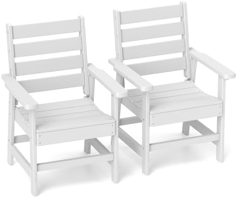 GREENVINES HDPE Outdoor Dining Chairs Set of 2, Curved Seat Chair, White by GreenVines
