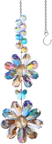 Crystal Flower Suncatcher Hanging Ornament, Rainbow Maker Window Sun Catcher Indoor Outdoor Patio Garden Decor (Deep Multicolor) by PEDOBO