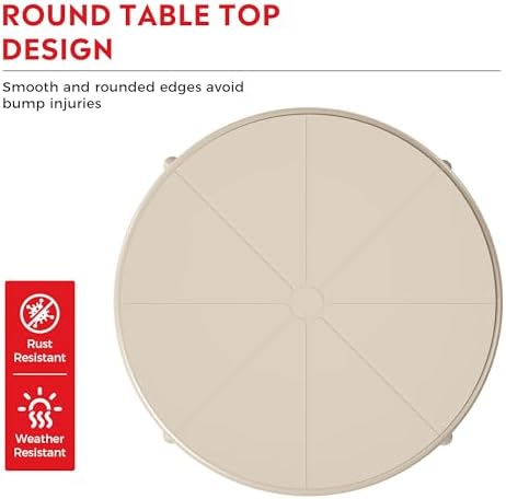 Costaelm Patio Table for 4-Person, Outdoor Patio PP Round Dining Table, All-Weather Bistro Dining Table for Backyard Deck Porch Poolside, Sand - Image 6