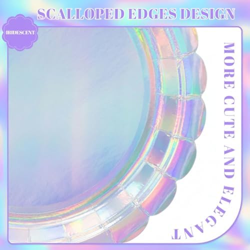 NatNarr 30 Pack Iridescent Plates, 7" Holographic Dessert Cake Plates - Image 3
