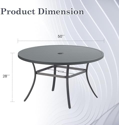 Outdoor Dining Table for 6, 50" Round Outdoor Table with Adjustable Umbrella Hole, All-Weather Metal Patio Dining Table for Lawn Garden Backyard Deck, Dark Grey - Image 2