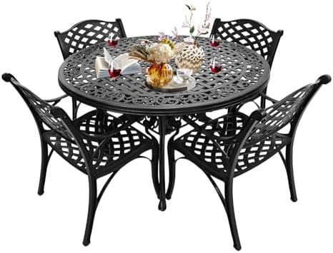 48.23" Patio Dinning Table, All-Weather Cast Aluminum Table with 2.36" Umbrella Hole, Patio Furniture, Outdoor Dining Table for Backyard and Poolside - Image 6