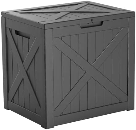 32 Gallon Waterproof Outdoor Storage Box, UV Resistant Resin Deck Box with Hydraulic Rod for Reinforced Stability, Perfect for Patio, Garden, and Pool（Black，32 Gallon） by KFY