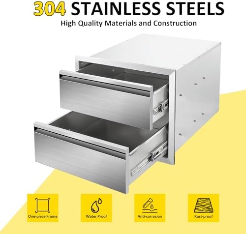 Outdoor Kitchen Drawers 18" W x 15" H x 23" D Flush Mount Double layer BBQ Drawers,Stainless Steel Built-in 2-Drawer for Outdoor Kitchen Island, Patio Grill Station - Image 6