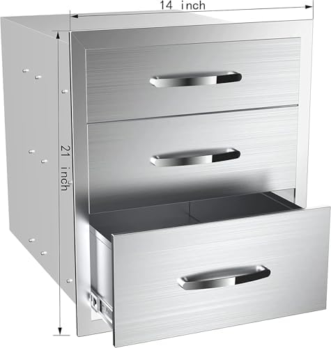 Outdoor Kitchen Drawers, Triple BBQ Drawers Stainless Steel Built-in Drawer For Outdoor Kitchen Island, Patio Grill Station,Three Drawers - Image 3