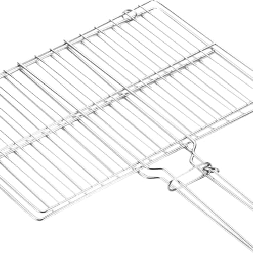 VOSAREA Fish Grill Basket Stainless Steel BBQ Folding Fish Basket Portable Barbecue Net Griller with Heat-Resistant Handle for Outdoor Grilling Steak Vegetables Camping Picnic (15.7X11.6 Inches) - Image 3