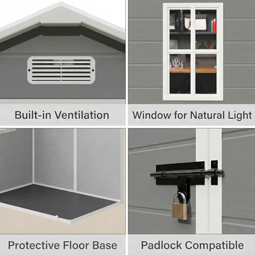 Gizoon 6x4.4 FT Resin Storage Shed with Floor, Outdoor Plastic Shed, Grey - Image 6