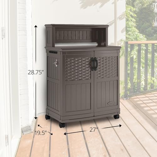 Suncast Patio Plastic Storage and Prep Station with Decorative Wicker Pattern and Multi Wall Panels for Patio, Garden, and Lawn Use, Stoney Gray - Image 3