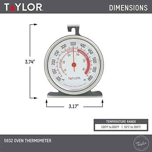 Taylor 5932 Large Dial Oven Thermometer, 3.25 Inch Stainless Steel Kitchen Cooking Thermometer for Oven, BBQ, Grill, Roasting, High Heat Resistance, Silver (Pack of 12) - Image 3