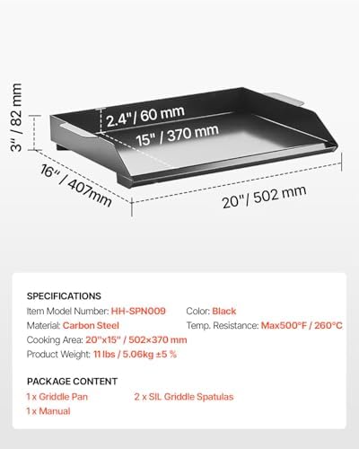 VEVOR Carbon Steel Griddle, 20x16 inch Universal Flat Top Rectangular Plate, Gas Grill Griddle for BBQ Grill, Teppanyaki, Portable Family Cookware, for Camping Tailgating Party - Image 7
