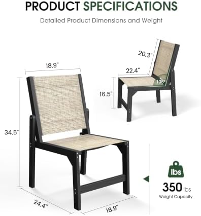 Stackable Outdoor Dining Chairs, HDPE Frame with Teslin Fabric, Black - Image 3