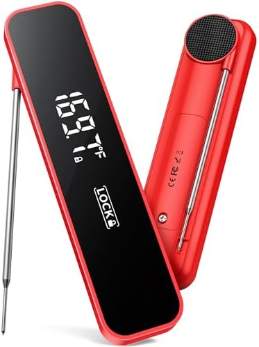 0.3 Sec Instant Read Meat Thermometer Digital for Grilling, Red by ONFIKY