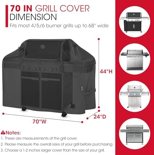 Unicook Heavy Duty Waterproof Grill Cover 70 in, Large, UV Resistant, Black - Image 2