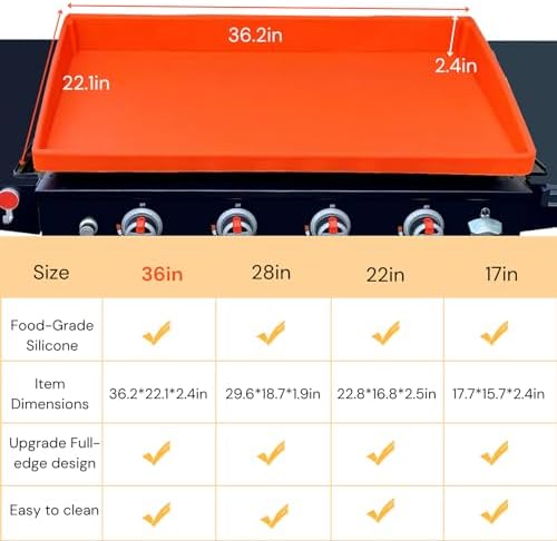 36 Inch Griddle Cover Mat for Blackstone Griddle, Full Wrap-Around Protection Griddle Accessories, Food Grade Silicone Grill Mat, Orange - Image 3
