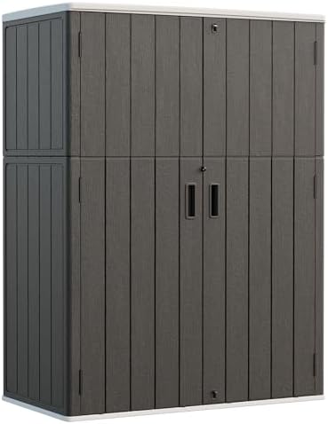 HOMSPARK Outdoor Storage Shed 57 Cu.Ft, All-Weather Resistant Resin Garden Sheds & Outdoor Storage Clearance with Floor, Double-Layer Plastic Tool Sheds for Patio, Garden & Lawn (Black) by HOMSPARK