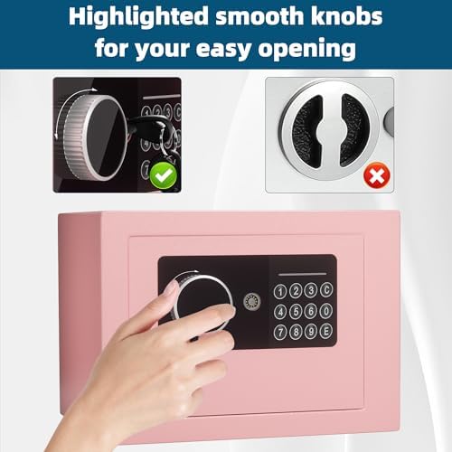 Digital Electronic Money Safe, Steel Security Lock Box with Keypad, Office Hotel Business Jewelry Gun Cash Safe, 0.23 Cubic Feet, 9.06" W x 6.69" D x 6.69" H（pink） - Image 2