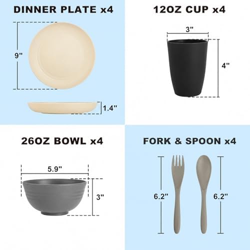 Wheat Straw Dinnerware Sets 20 PCS - Unbreakable Plates and Bowls Set - Image 2