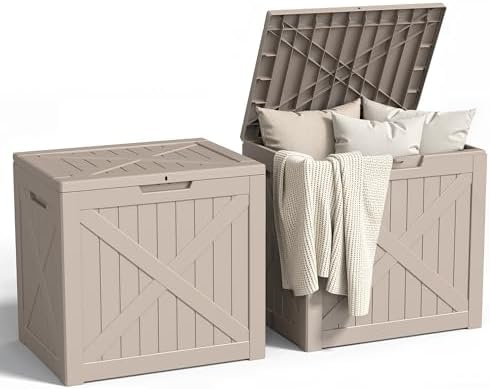 31 Gallon Outdoor Storage Box, Large Resin Deck Box for Patio Cushions, Garden Tools, Pool Accessories, Waterproof and Lockable Design, Storage Bench for Backyard & Deck(Gray) by ASKPASS