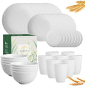 Wrova Wheat straw bowl and plate sets of 40 with cups for kids - Unbreakable plastic dinnerware sets service for 8 - Microwave and Dishwasher safe dish sets for kitchen and camping. White by WROVA
