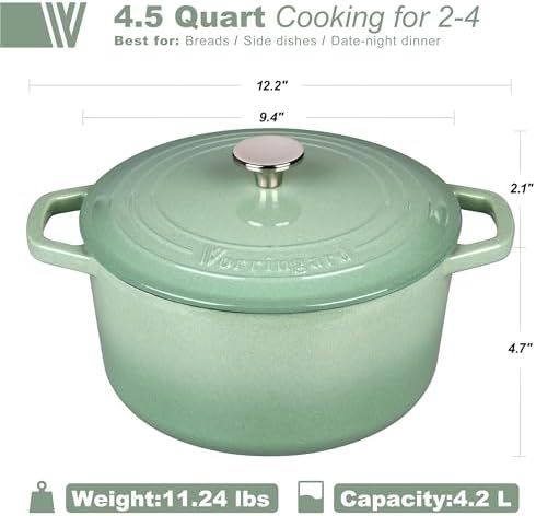 VORRINGARD Enameled Cast Iron Dutch Oven Pot with Lid, for Bread Baking, Round Bread Oven- include Sourdough Bread Baking Supplies set, 4.5QT, Sage Green - Image 2