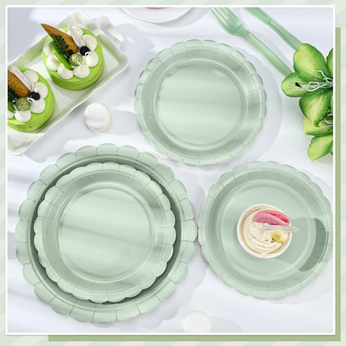 NatNarr 30 Pk Appetizer Cake Cockatil Plates 7" Scalloped Sage Green Plates - Image 4