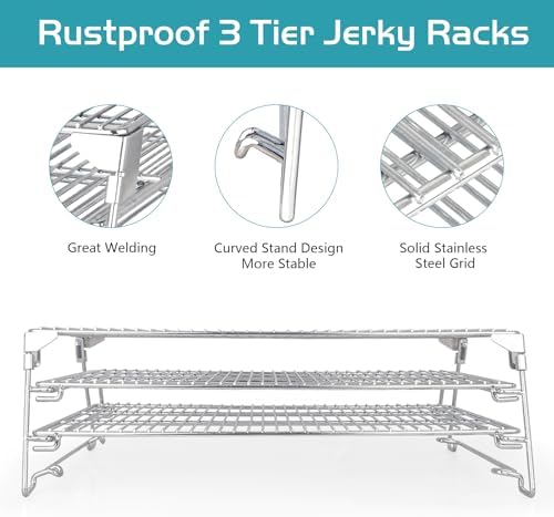 Jerky Racks for Traeger Smoker Pro 575 22 34 Grilling Cooling Warming Rack for Pit Boss Barrel Pellet Grill Pitboss Austin XL Parts 3 Tiered Stainless Steel Seasoning Smoking BBQ Accessories 21" Depth - Image 2