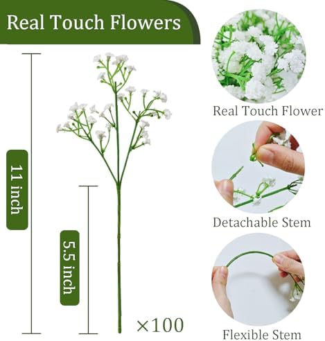 100Pcs Babys Breath Artificial Flowers-Gypsophila Babys Breath Flowers Artificial Bulk-White Real Touch Fake Flowers for Wedding Home Garden Decor - Image 5
