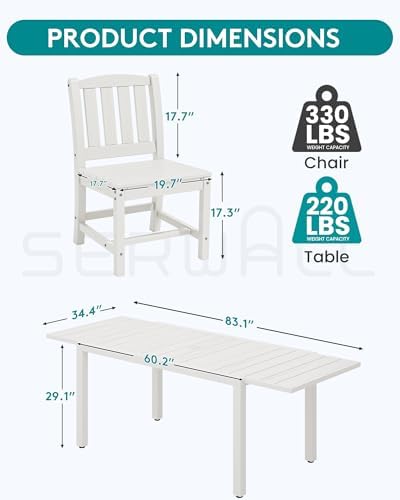 SERWALL Outdoor Expandable Dining Table, White - Image 2
