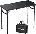 VINTEAM Tri-Folding Camping Table with 3 Adjustable Heights, Lightweight Portable Outdoor Picnic BBQ Table, Black Aluminum Folding Grill Table for Camping, RV, Beach, Fishing & Backyard by VINTEAM