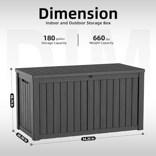 DRATO 180 Gallon Deck Boxes Outdoor Waterproof, Lockable Outdoor Storage Box for Patio Furniture Pool Supplies Garden Tools, Weatherproof Resin Storage Box for Backyard (Black, 180 Gallon) - Image 2