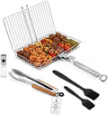 BBQ Grill Basket Set, Stainless Steel Grilling Basket with 12 Inch BBQ Tongs & Oil Sprayer, 12.6 x 8.7 x 2.36 in Folding Barbecue Basket for Fish, Vegetables, Shrimp, Steak, Outdoor Grilling by KOSMIKOS