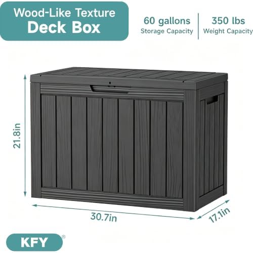 60 Gallon Outdoor Waterproof Storage Box, UV Resistant Resin Deck Box with Built-in Handle, Outdoor Storage Container for Patio Furniture, Garden Tools, Patio Cushions, Black - Image 2