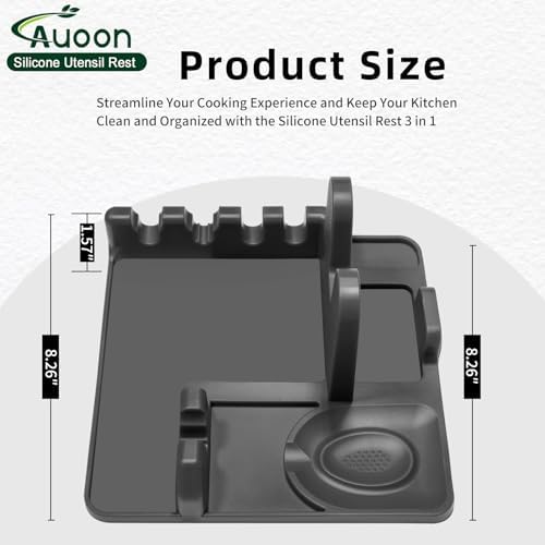 AUOON Silicone Utensil Rest with Lid Holder, Large, Gray - Image 3