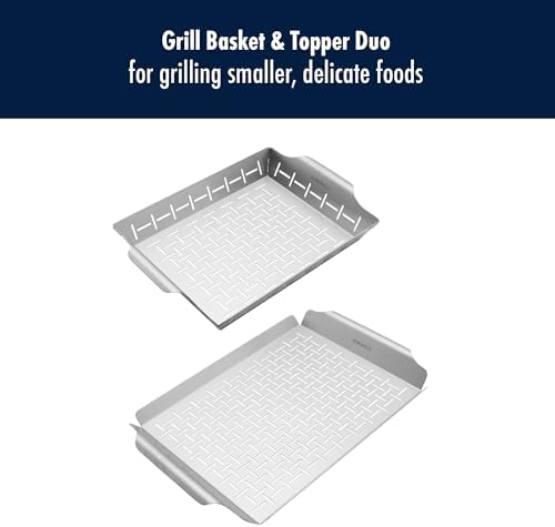 HENCKELS BBQ 2-pc Stainless Steel Grill Topper and Basket Set, Heavy-Duty Grilling Trays with Perforated Design, Easy-Grip Handles, Ideal for Vegetables, Seafood, and Small Foods - Image 2