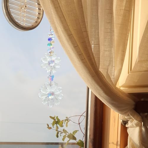 Crystal Flower Suncatcher Hanging Ornament, Rainbow Maker Window Sun Catcher Indoor Outdoor Patio Garden Decor (Clear) - Image 3