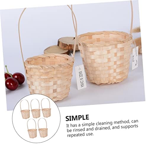 5Pcs Bamboo Picnic Basket with Handle, Weave Fruit Flower Storage Bin - Image 2