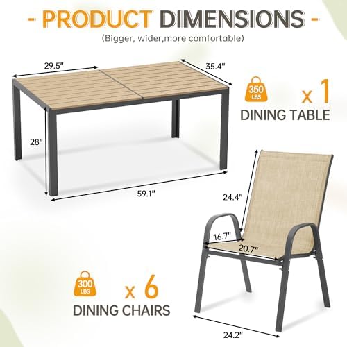 PIZZELLO 7-Piece Outdoor Dining Set w/ 60" Outdoor Table and 6 Chairs - Image 6