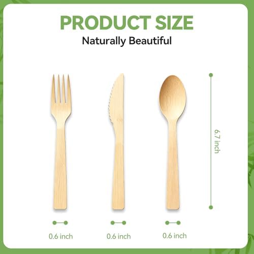 Bamboo Cutlery Set - Wooden Utensils for Eating - Disposable Wooden Cutlery set of 9 (3 Forks 3 Spoons 3 Knives) Bamboo Disposable Utensils - ECO Friendly Compostable Utensil for Party - Image 6
