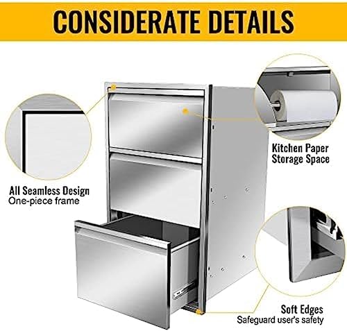 Outdoor Kitchen Drawers, Triple BBQ Drawers Stainless Steel Built-in Drawer For Outdoor Kitchen Island, Patio Grill Station,Three Drawers - Image 6