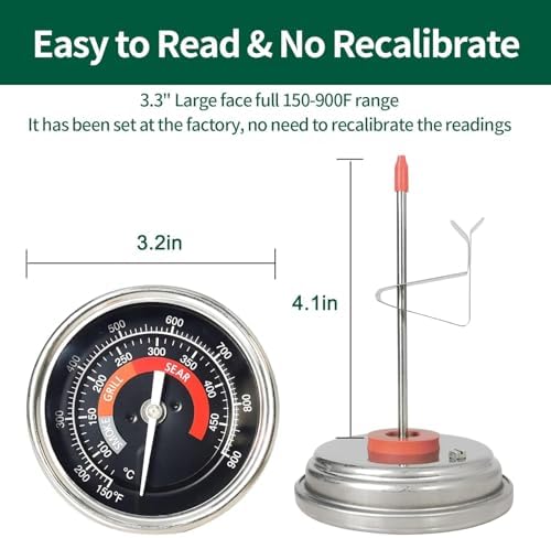 BBQ Grill Temperature Gauge Waterproof Large Face for for Big Green Egg,3.3" Grill Temperature Gauge for Big Green Egg Accessories 150-900°F Cooking Thermometer (3.3" for BGE) - Image 7