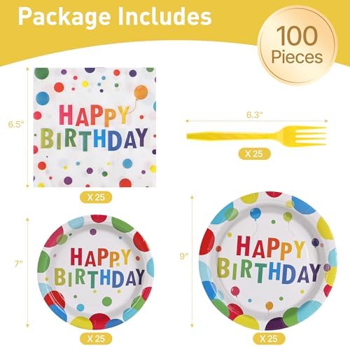 100 Pcs Disposable Birthday Party Tableware Set for 25 Guests - Image 2