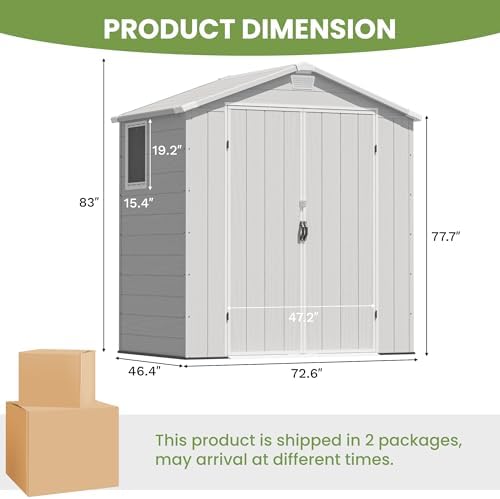 Greesum 6x4FT Plastic Outdoor Storage Shed with Floor, Light Gray - Image 2